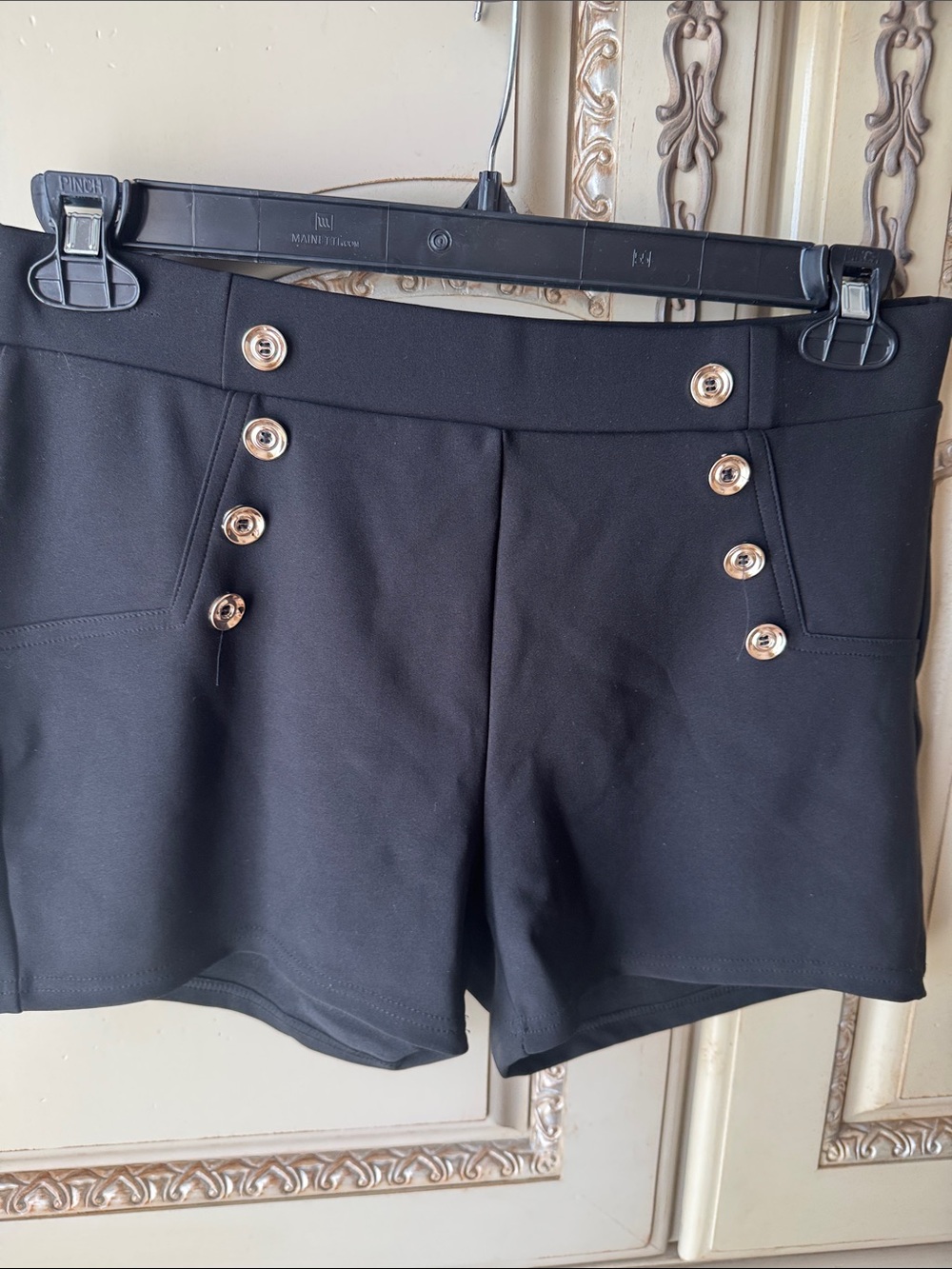 High-Rise Black Women’s Shorts with Gold Button Detail